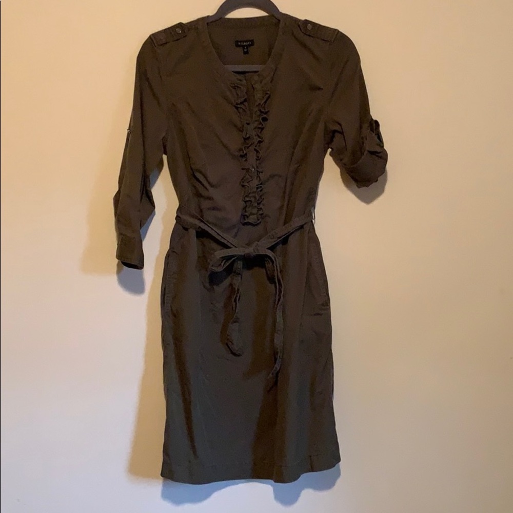 Green ruffle shirt dress